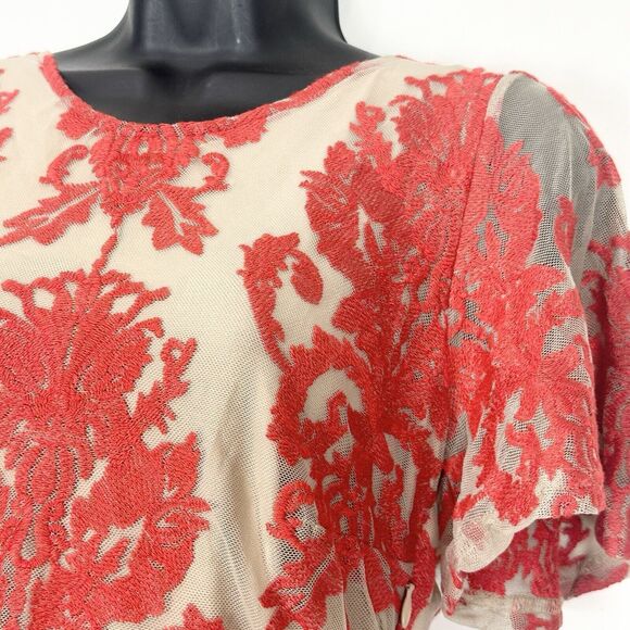For Love & Lemons San Marcos Coquette fFloral Lace Mini Dress in Red Orange Sz S - Picture 11 of 16